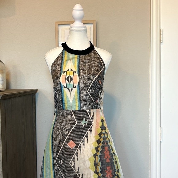 Aryn Kanthropologie Aztec High Low Silk Dress, Size Small - Picture 3 of 17